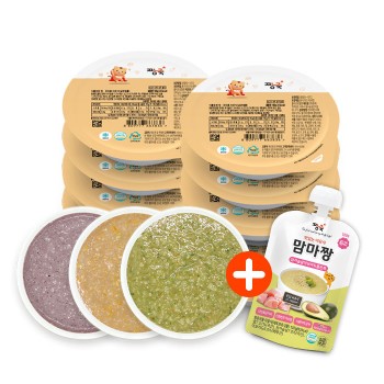 냉장이유식 묽은죽 골고루 10팩+맘마짱 닭가슴살아보카도묽은죽 맘마짱 1봉 증정